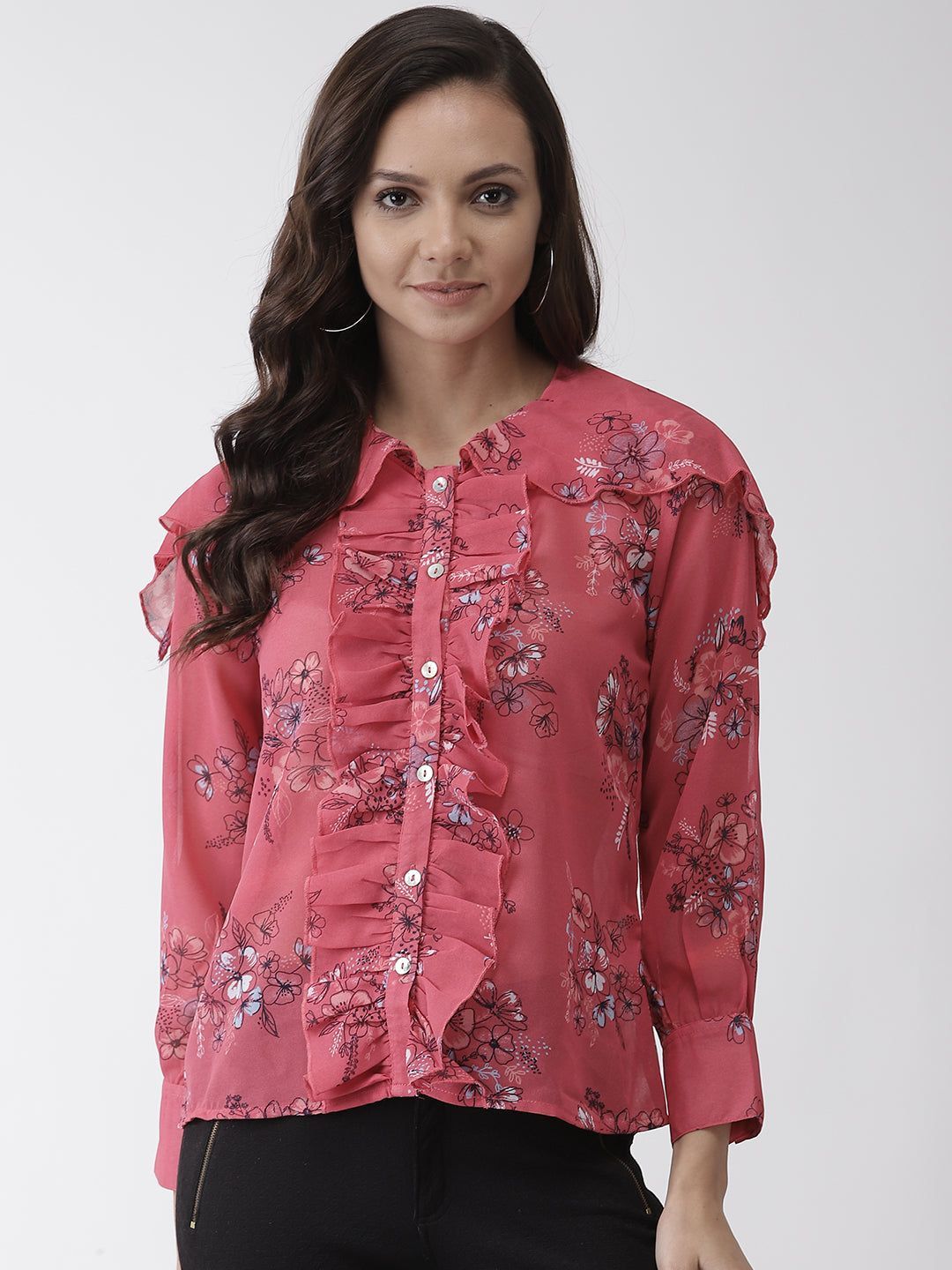 Floral printed semi-sheer woven regular top