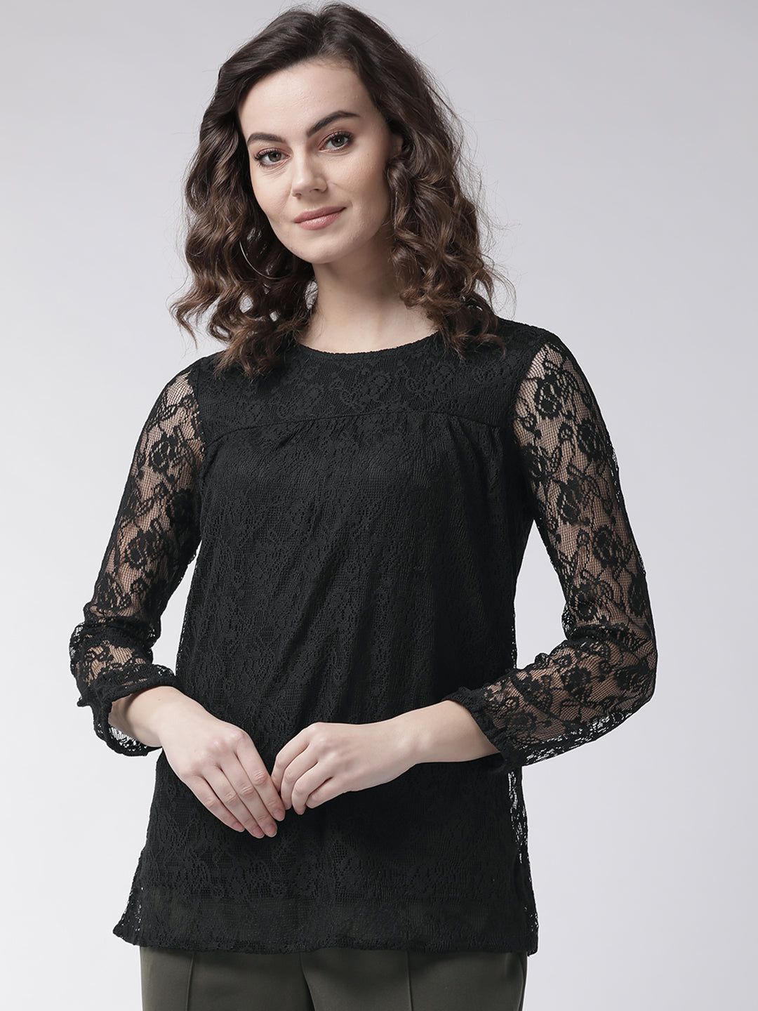 Black lace woven top