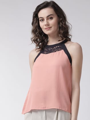 Pink and navy blouson top
