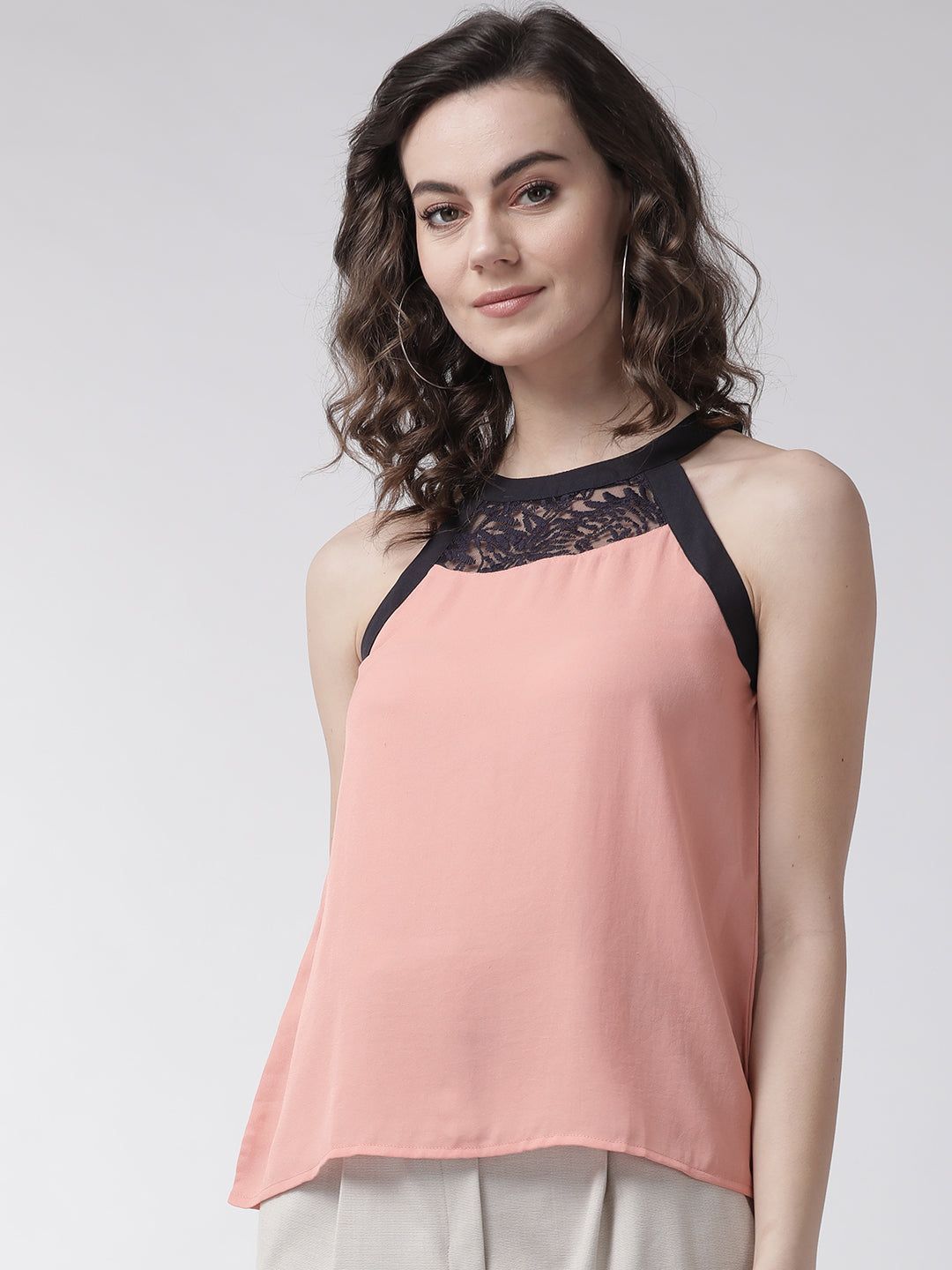 Pink and navy blouson top