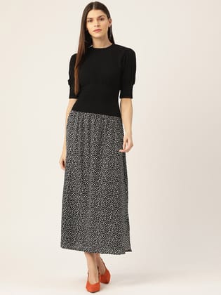 Women Black & White Printed Maxi Dress