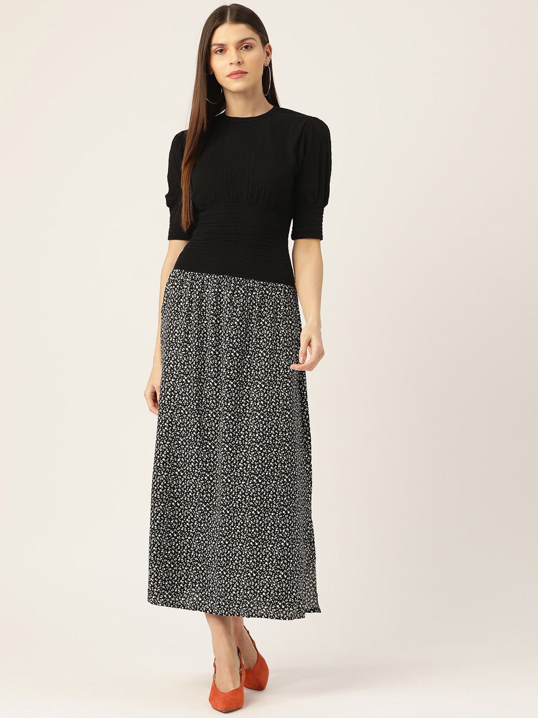 Women Black & White Printed Maxi Dress