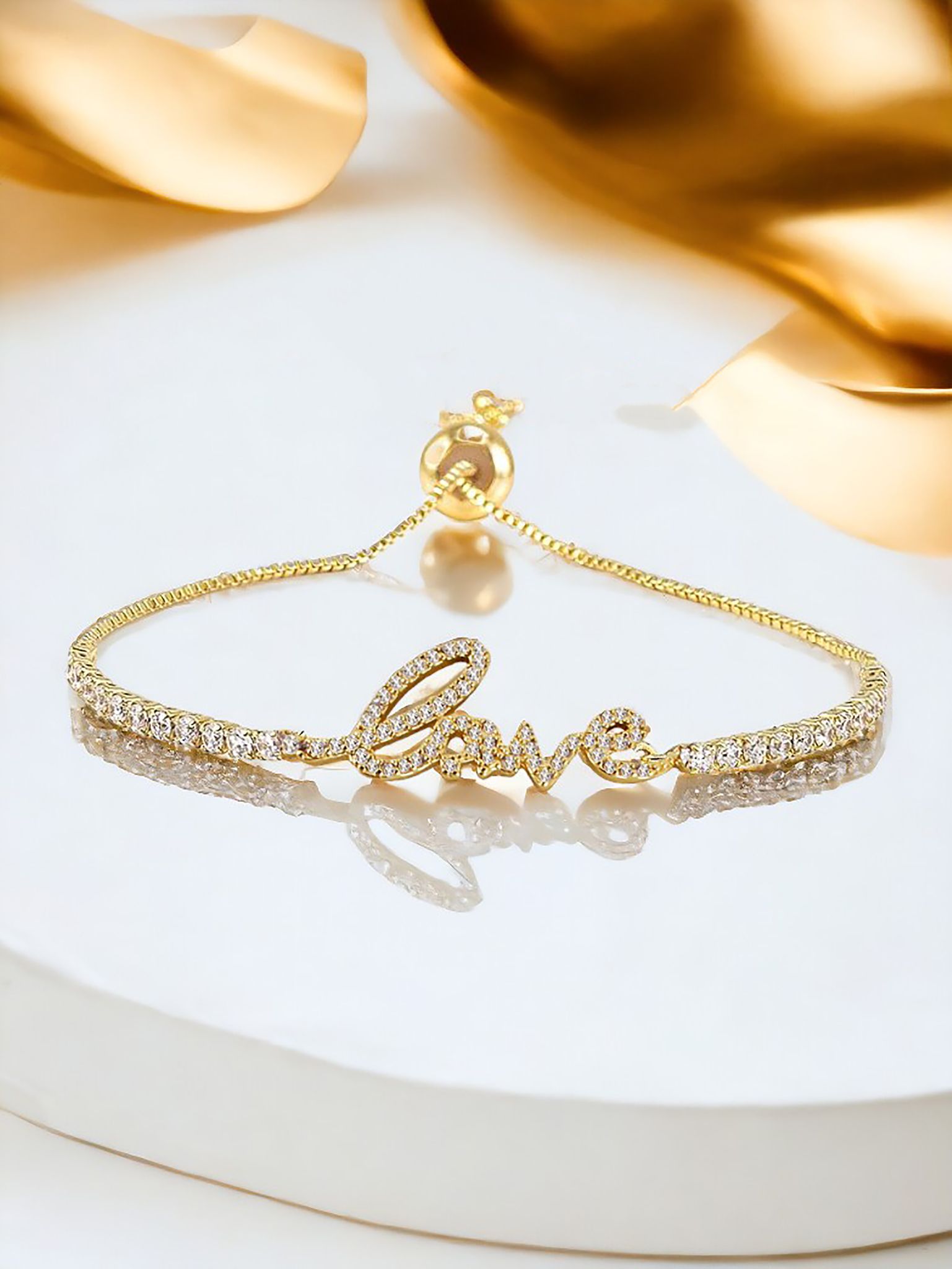 LUCKY JEWELLERY Latest Stylish Gold Plated Stones Love Bracelet Adjustable with Pull Chain for Women & Girls | Birthday Gift for Girls & Women Anniversary Gift for Wife (415-CHOM1-1262)
