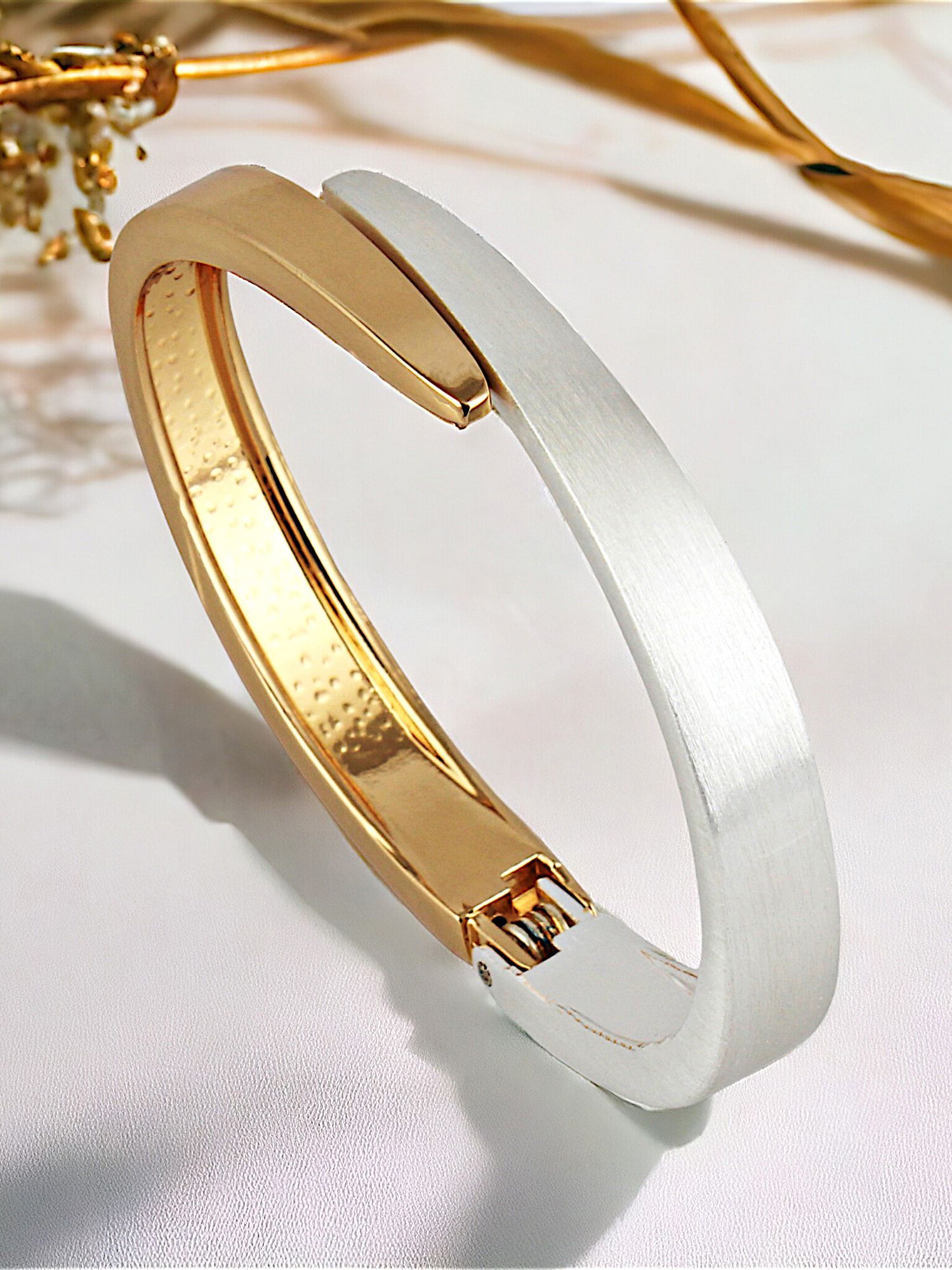 LUCKY JEWELLERY Latest Stylish Gold and Silver Toned Adjustable Cuff Bangle Bracelet for Women & Girls | Birthday Gift for Girls & Women Anniversary Gift for Wife (475-CHB2-1300)