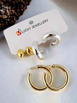 LUCKY JEWELLERY Fashion 3 Pairs Combo Set Of Latest Earrings Celebrity Inspired Stylish Trendy Gold and Silver Plated Oval Stud Tops Earing Plastic C Shaped Earring for Women & Girls (190-CHEX-1017-3) LUCKY JEWELLERY Fashion 3 Pairs Combo Set Of Latest Earrings Celebrity Inspired Stylish Trendy Gold and Silver Plated Oval Stud Tops Earing Plastic C Shaped Earring for Women & Girls (190-CHEX-1017-3)