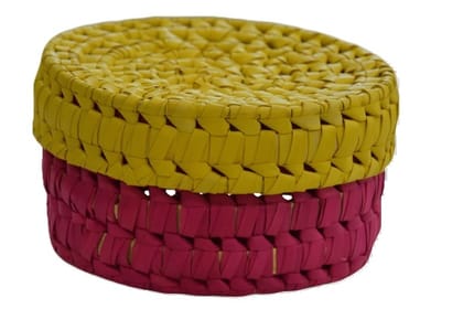 Handcrafted Woven Storage Basket Set - Yellow & Magenta Handcrafted Woven Storage Basket Set - Yellow & Magenta