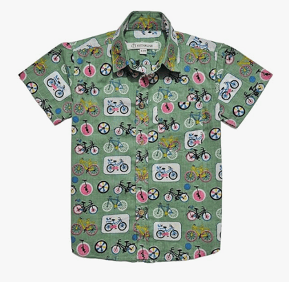 Cottonlush Bicycles Printed Pure Cotton Half Sleeves Shirt for Kids | Colorful Cottonlush Bicycles Printed Pure Cotton Half Sleeves Shirt for Kids | Colorful