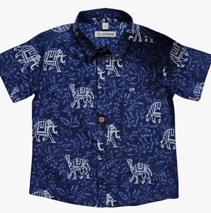 Cottonlush Blue Desert Safari Elephants and Camels printed Pure Cotton Shirt for kids Cottonlush Blue Desert Safari Elephants and Camels printed Pure Cotton Shirt for kids