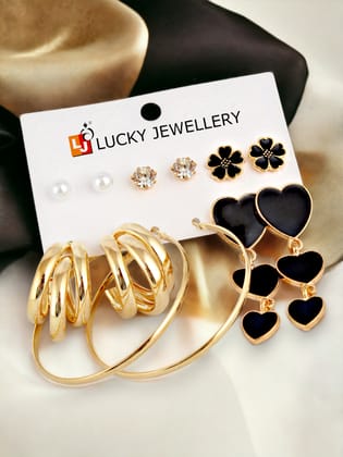 LUCKY JEWELLERY Fashion 6 Pairs Combo Set Of Latest Earrings Celebrity Inspired Stylish Trendy Gold Plated Floral Stud Tops Heart Hanging Earing C Shaped Earring for Women & Girls (270-CHEX-1184-6) LUCKY JEWELLERY Fashion 6 Pairs Combo Set Of Latest Earrings Celebrity Inspired Stylish Trendy Gold Plated Floral Stud Tops Heart Hanging Earing C Shaped Earring for Women & Girls (270-CHEX-1184-6)