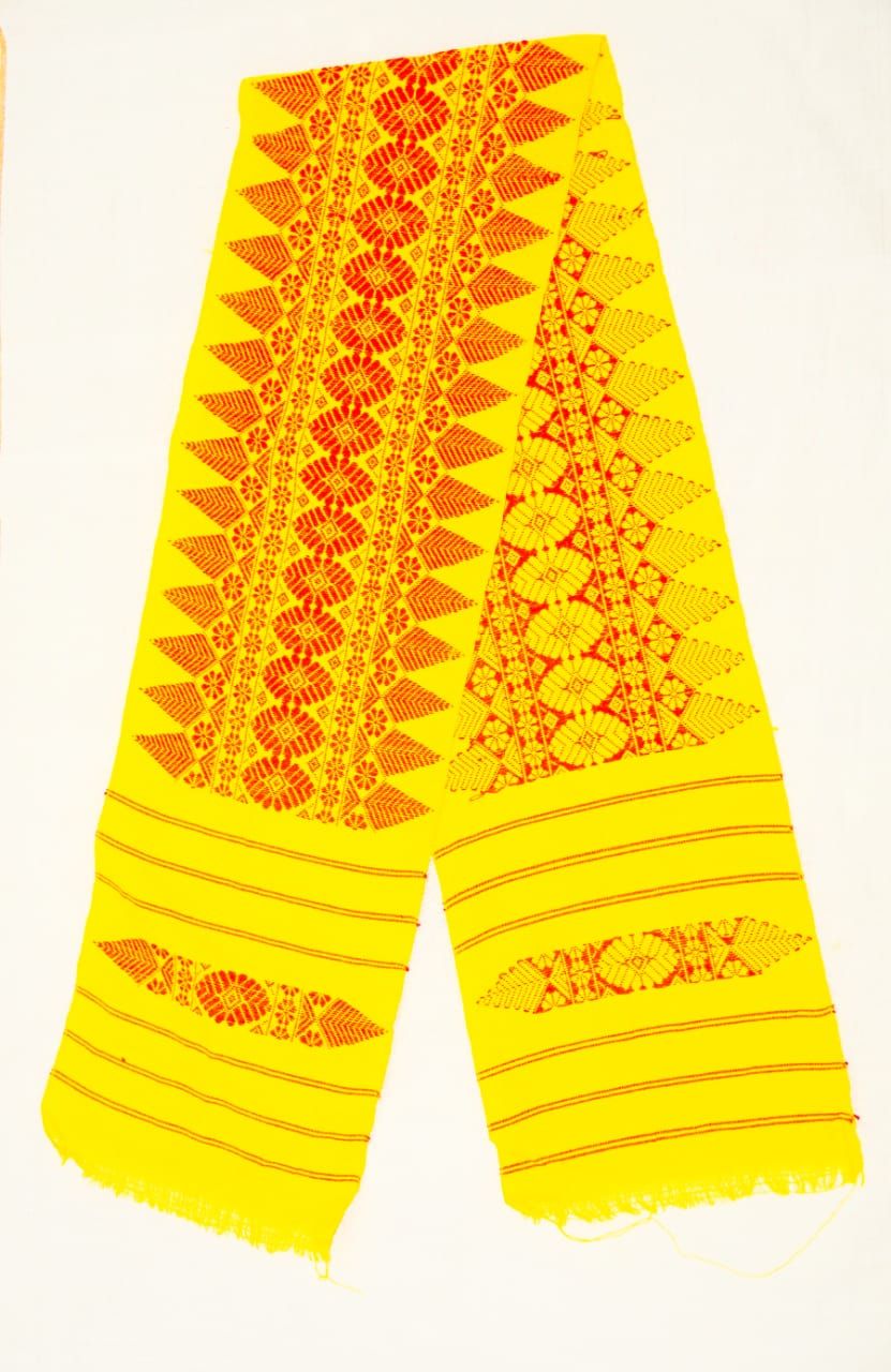 ASOMI BODO TRADITIONAL HAND WOOVEN ARONAI YELLOW AND RED
