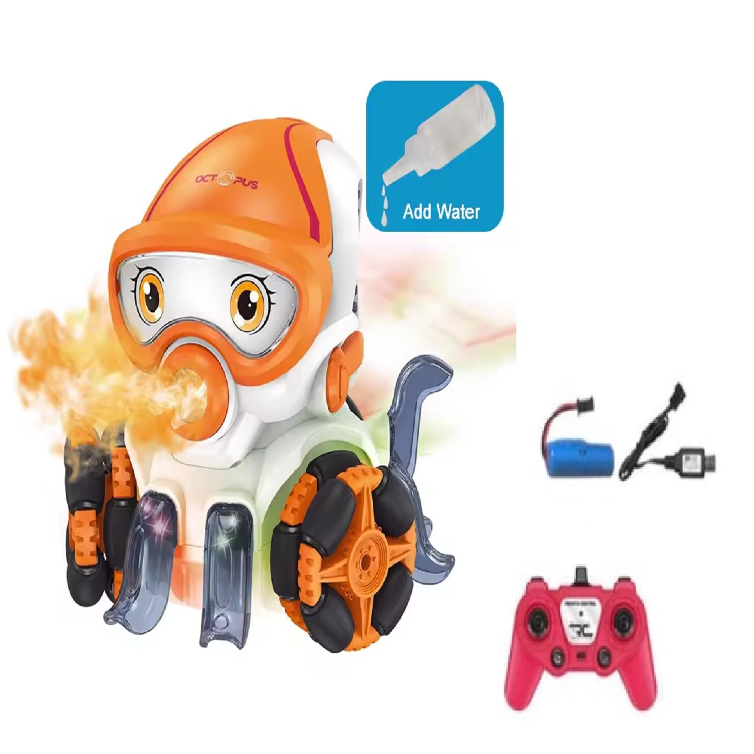 KTRS ENTERPRISE Design Electric Remote control 8 channels Universal Wheel Light Music Spray Octopus Robot Toys rc Stunt Car For Kids