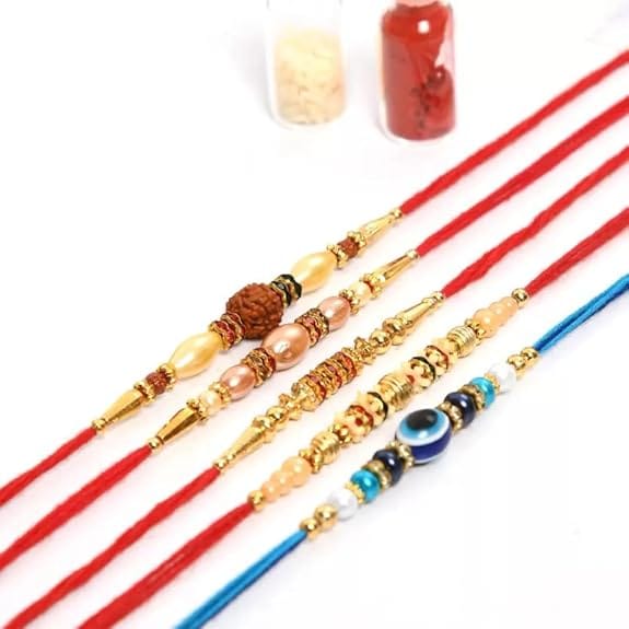 L.O.F Lords of Fashion Rakhi for Brother Multicolor Combo Evil Eye Rakhi Set for Men with Roli Chawal Rakhi for Brother