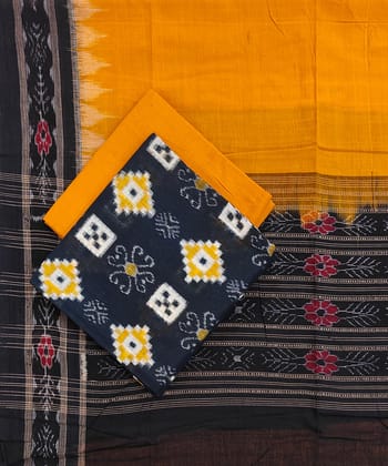 Black Yellow Sambalpuri Handwoven Single Ikat Suit Set SFCSUT1650