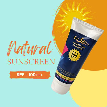 Fit2Glo Athletic Sunscreen Lotion SPF-100 | Non-Greasy, Quick-Absorbing, Chlorine Water Resistant, No White Cast, Broad Spectrum | UVA UVB Sun Protection | Women & Men | All Skin Type | 100 GM Fit2Glo Athletic Sunscreen Lotion SPF-100 | Non-Greasy, Quick-Absorbing, Chlorine Water Resistant, No White Cast, Broad Spectrum | UVA UVB Sun Protection | Women & Men | All Skin Type | 100 GM