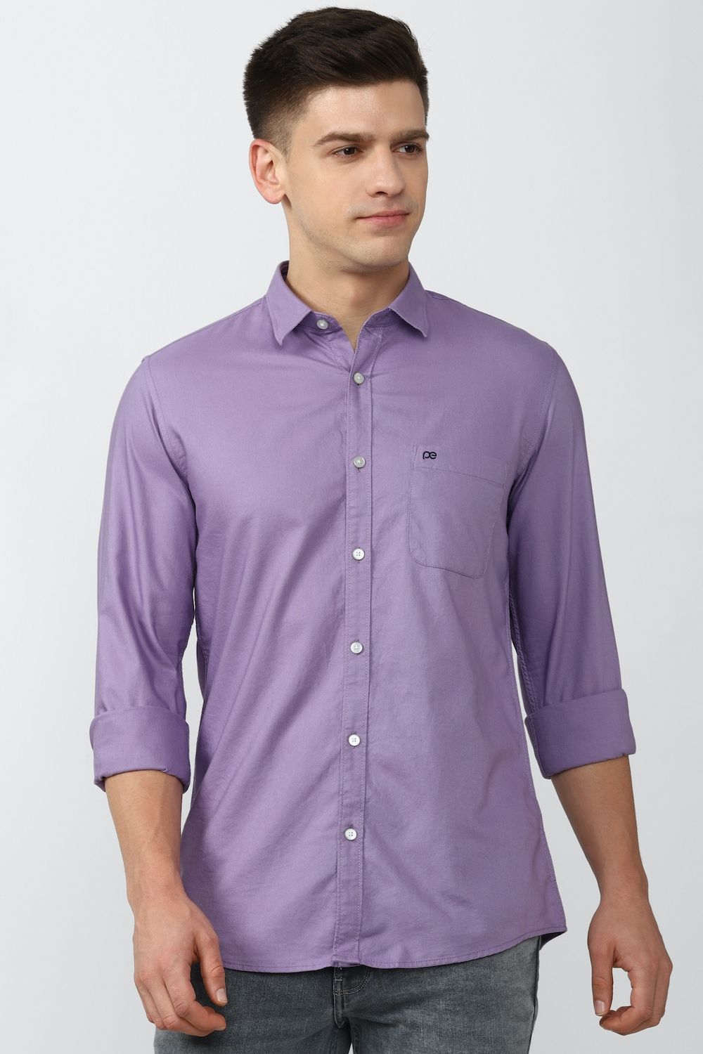 Men Purple Slim Fit Solid Full Sleeves Casual Shirt