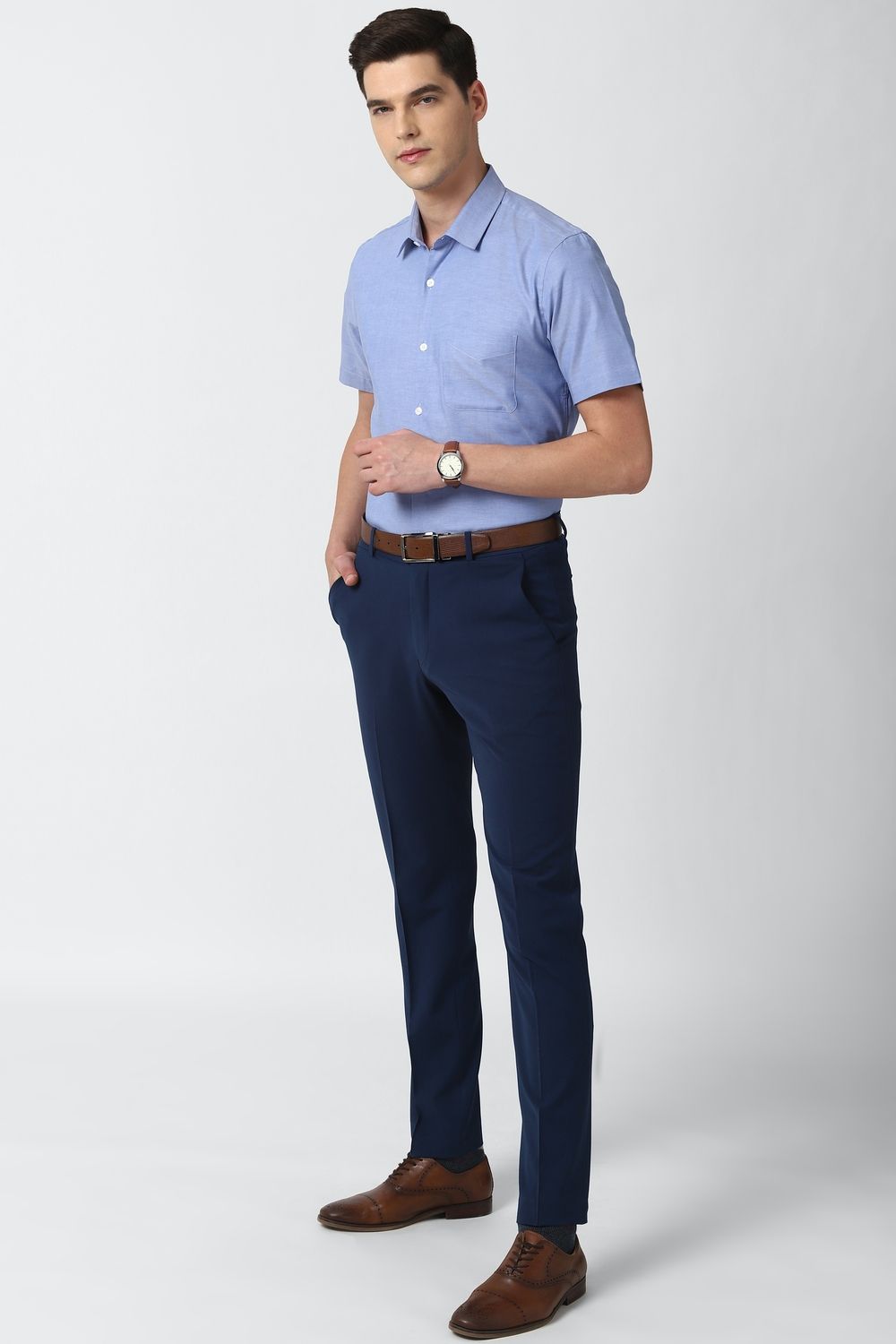 Men Blue Slim Fit Formal Half Sleeves Formal Shirt