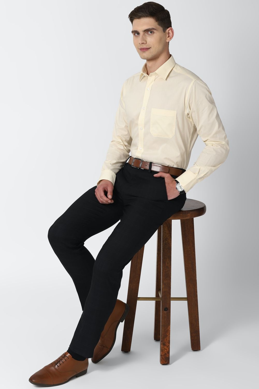 Men Yellow Regular Fit Formal Full Sleeves Formal Shirt