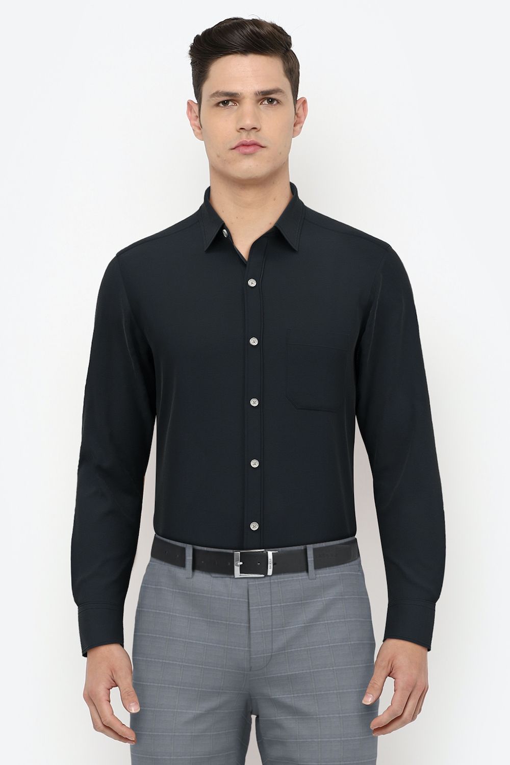 Men Black Regular Fit Formal Full Sleeves Formal Shirt