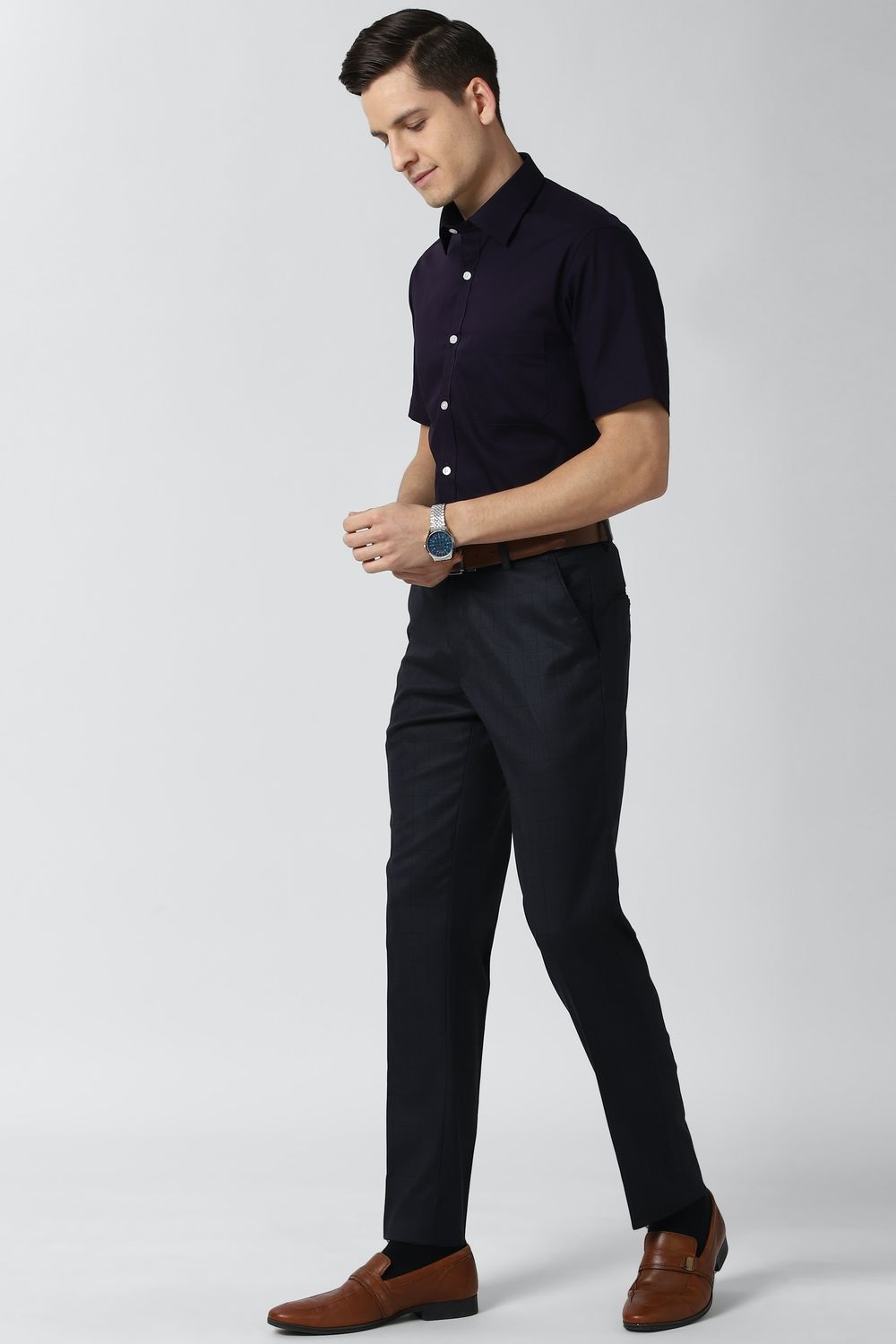 Men Navy Regular Fit Formal Half Sleeves Formal Shirt