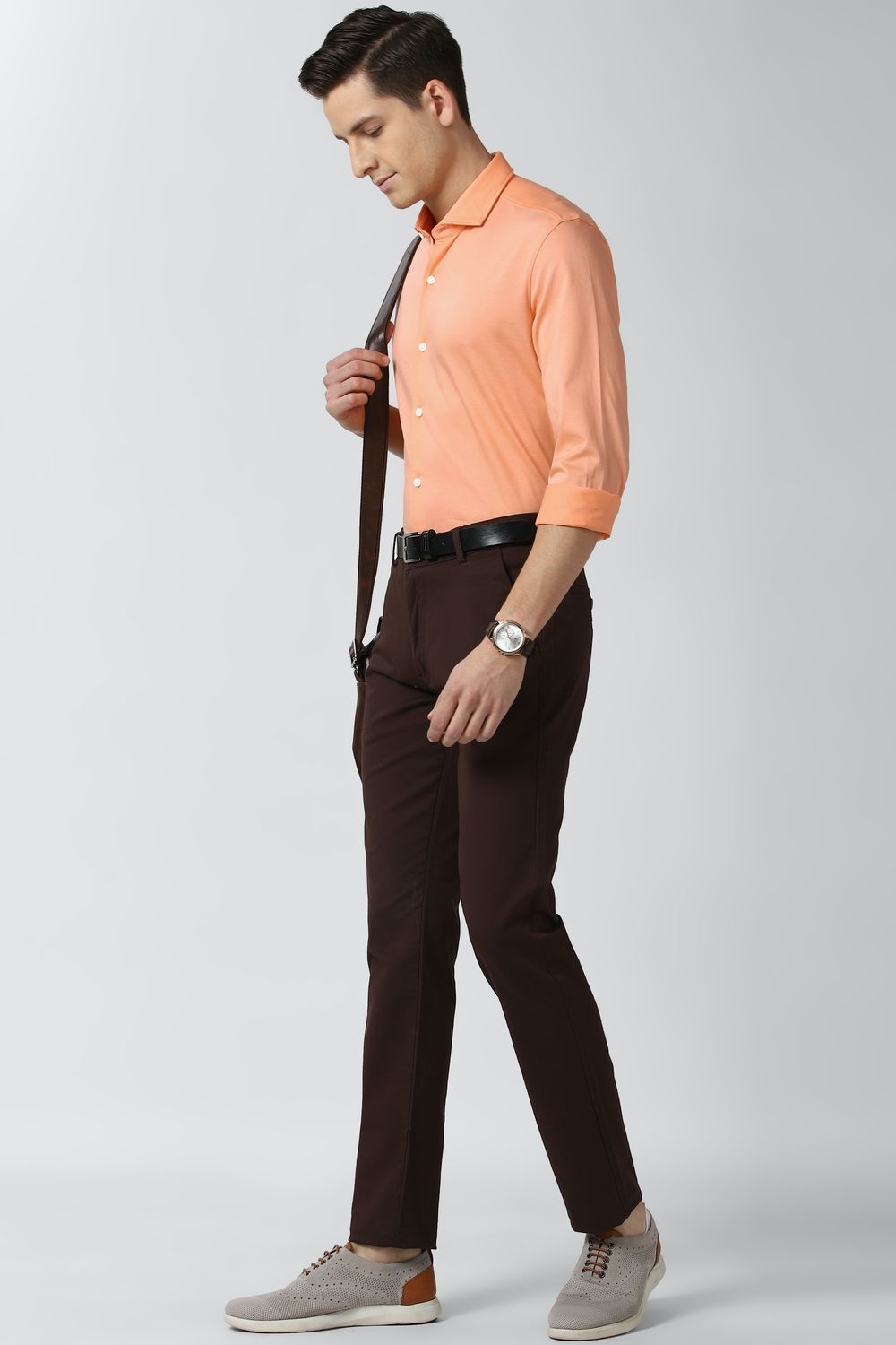 Men Orange Athletic Fit Formal Full Sleeves Formal Shirt