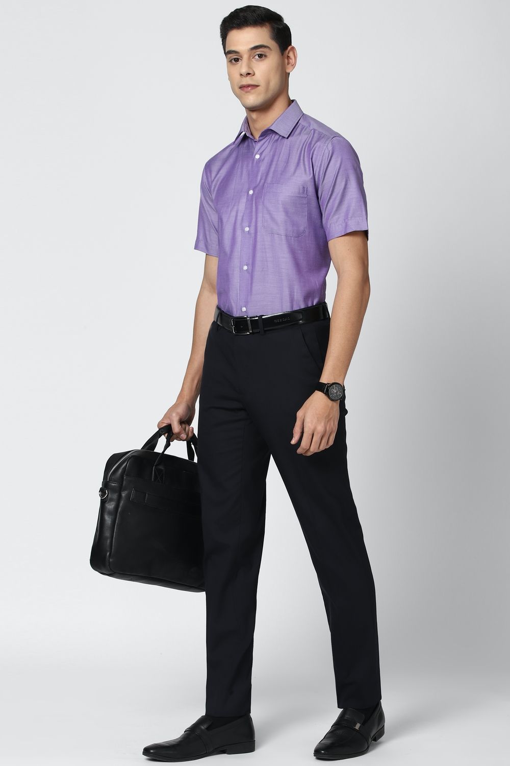 Men Purple Regular Fit Formal Half Sleeves Formal Shirt