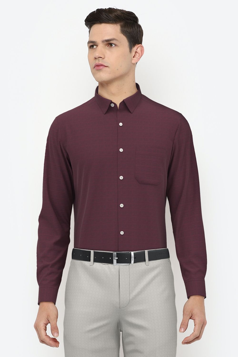 Men Maroon Regular Fit Formal Full Sleeves Formal Shirt