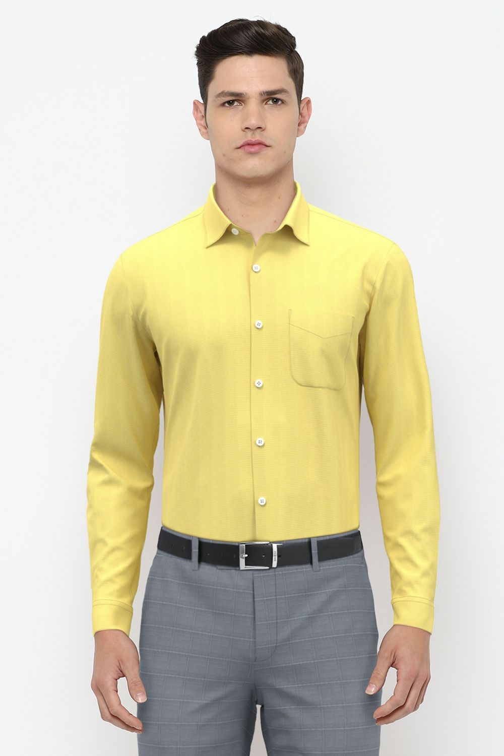 Men Yellow Slim Fit Formal Full Sleeves Formal Shirt