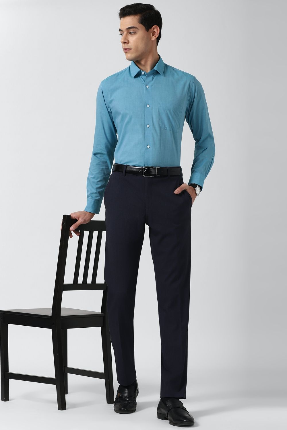 Men Blue Regular Fit Formal Full Sleeves Formal Shirt