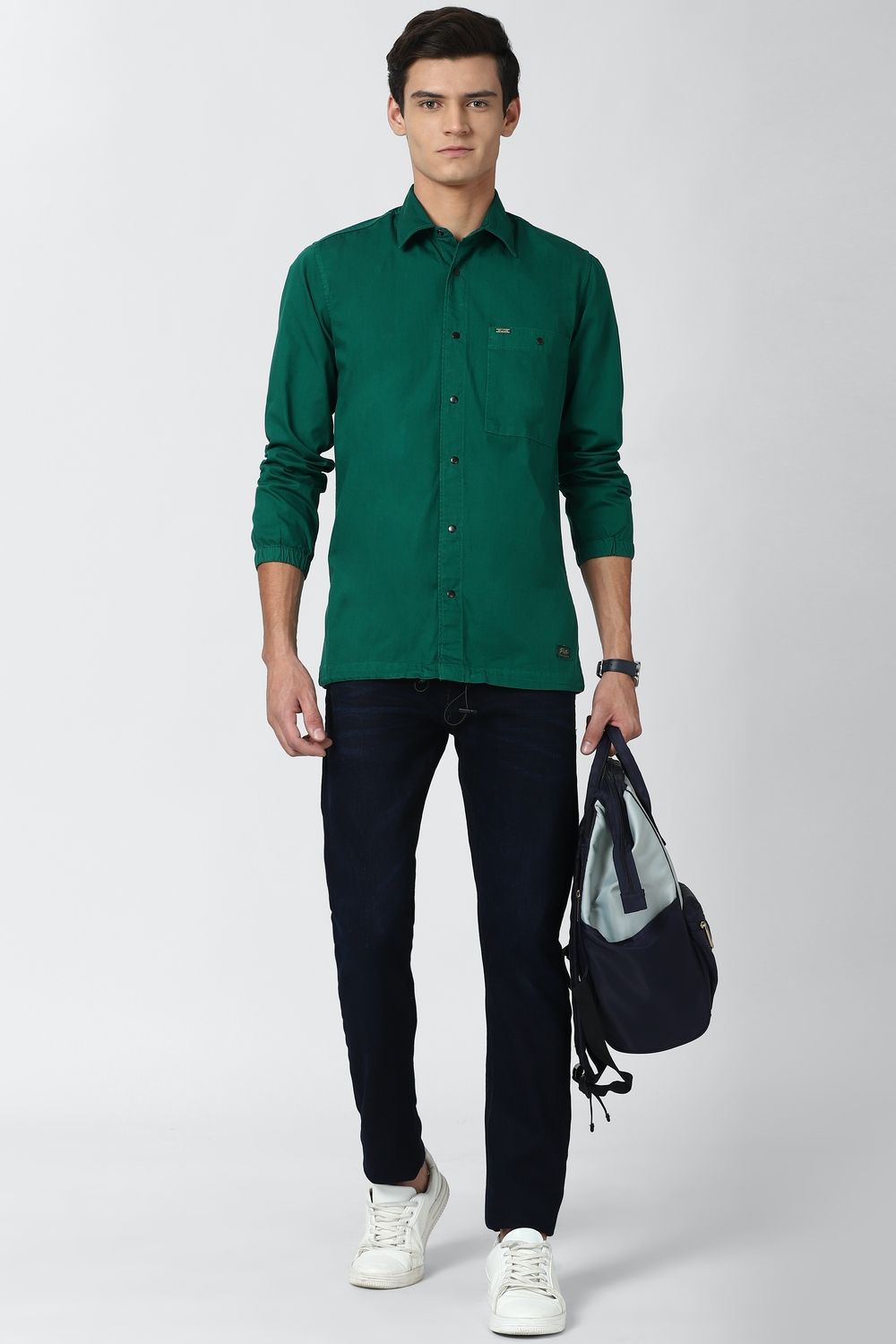 Men Green Slim Fit Solid Full Sleeves Casual Shirt