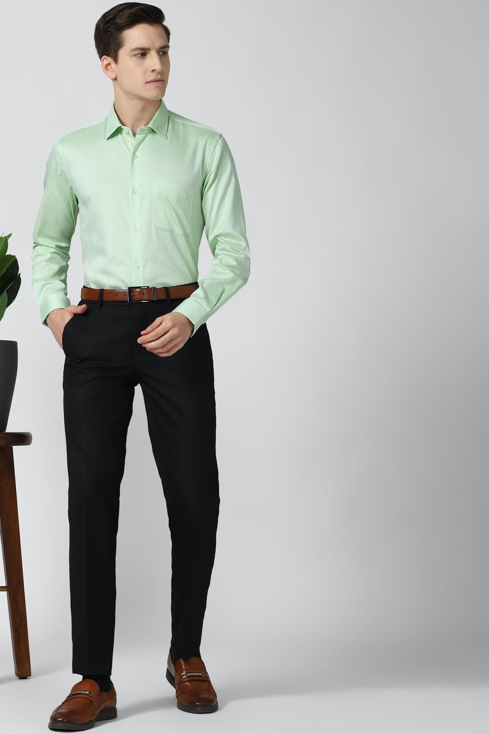 Men Green Regular Fit Formal Full Sleeves Formal Shirt