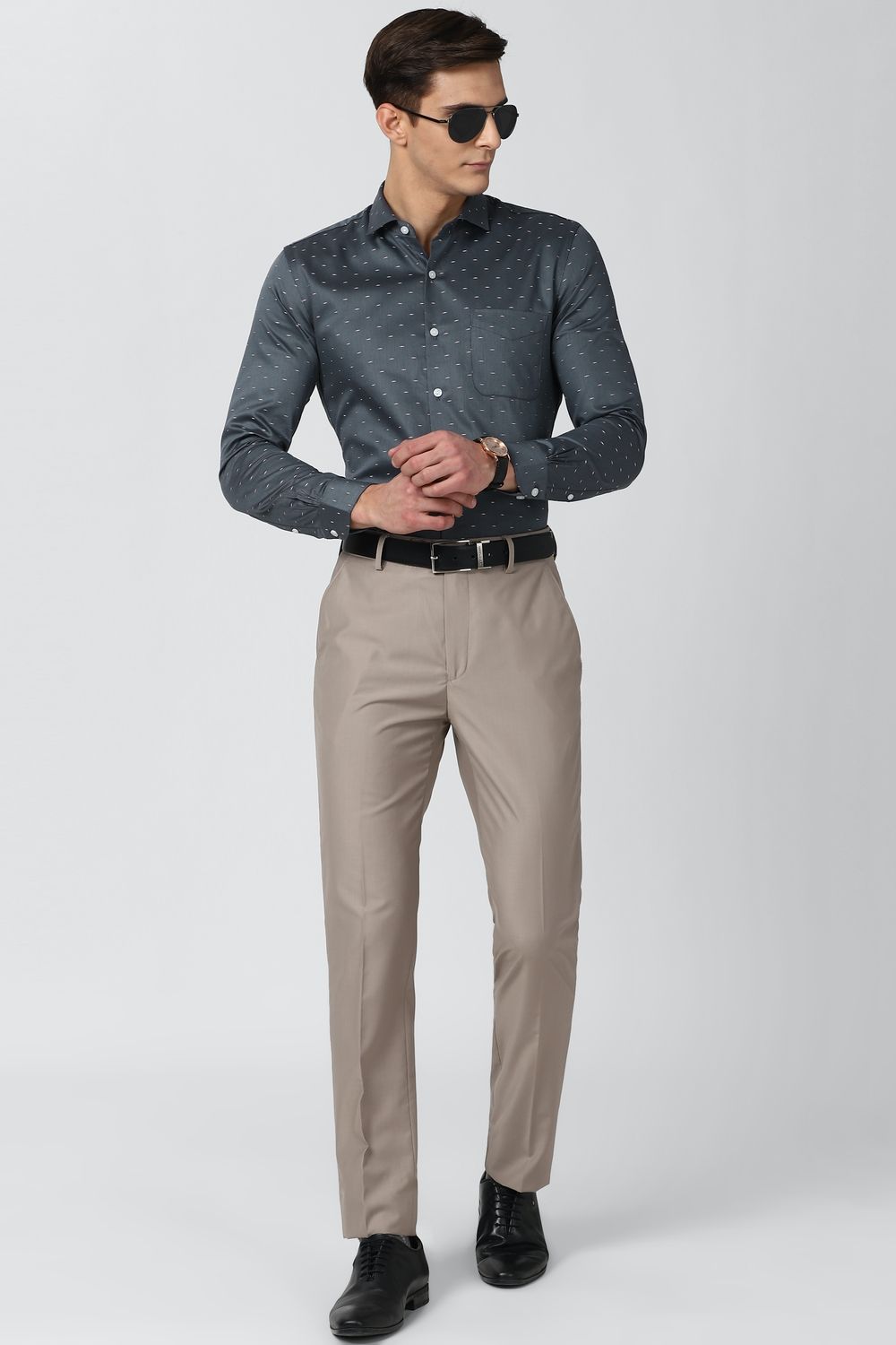 Men Grey Slim Fit Formal Full Sleeves Formal Shirt