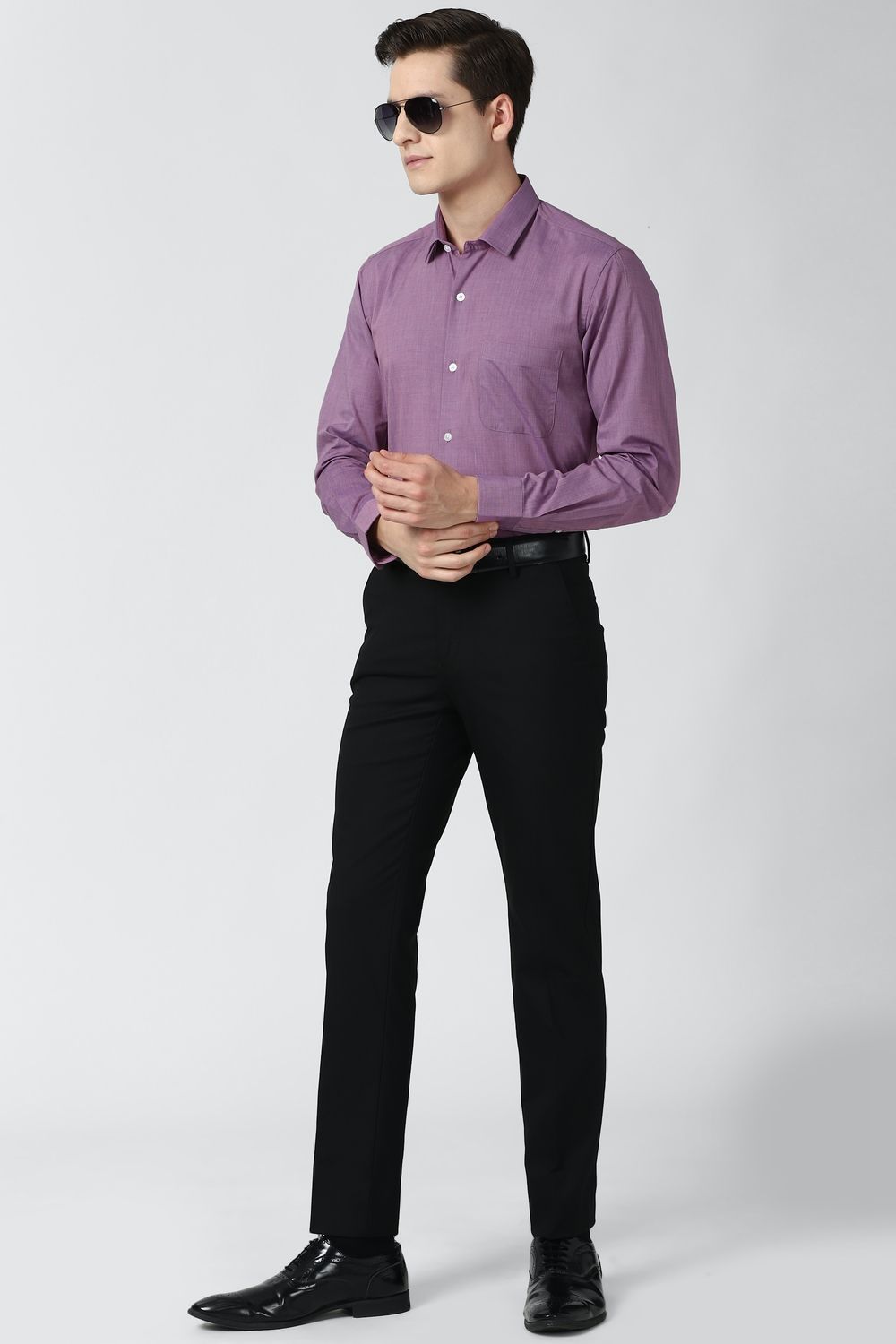 Men Purple Regular Fit Formal Full Sleeves Formal Shirt