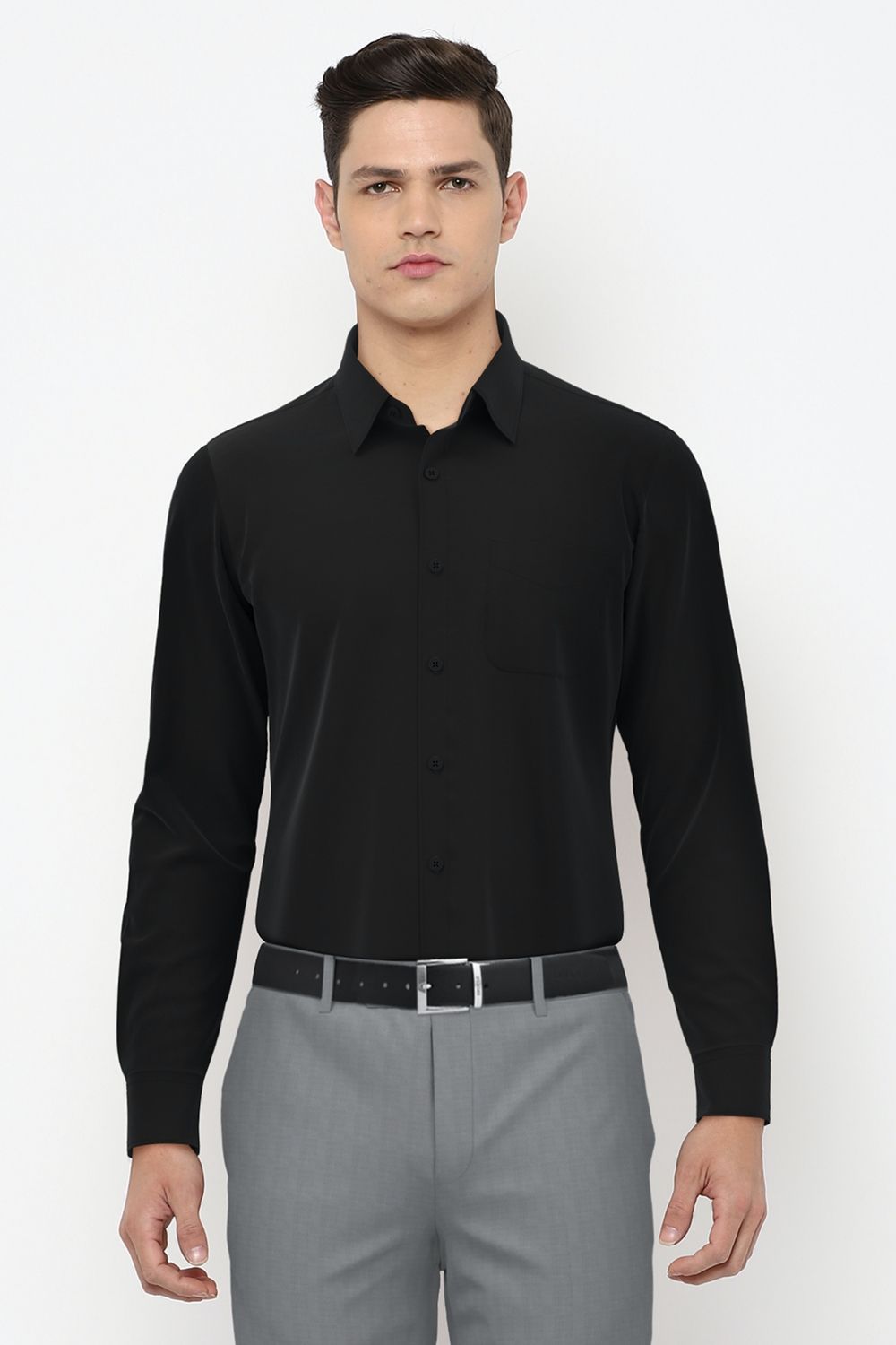 Men Black Regular Fit Formal Full Sleeves Formal Shirt