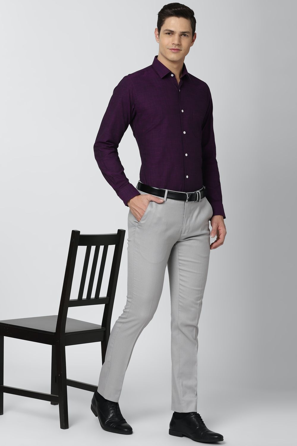 Men Purple Slim Fit Formal Full Sleeves Formal Shirt