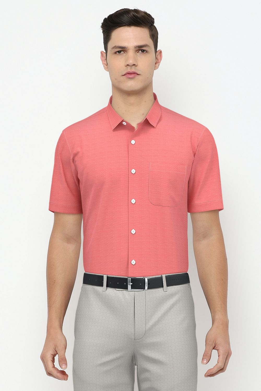 Men Pink Regular Fit Formal Half Sleeves Formal Shirt