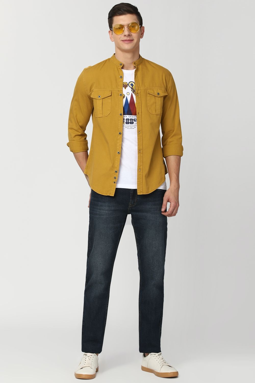 Men Yellow Super Slim Fit Solid Full Sleeves Casual Shirt