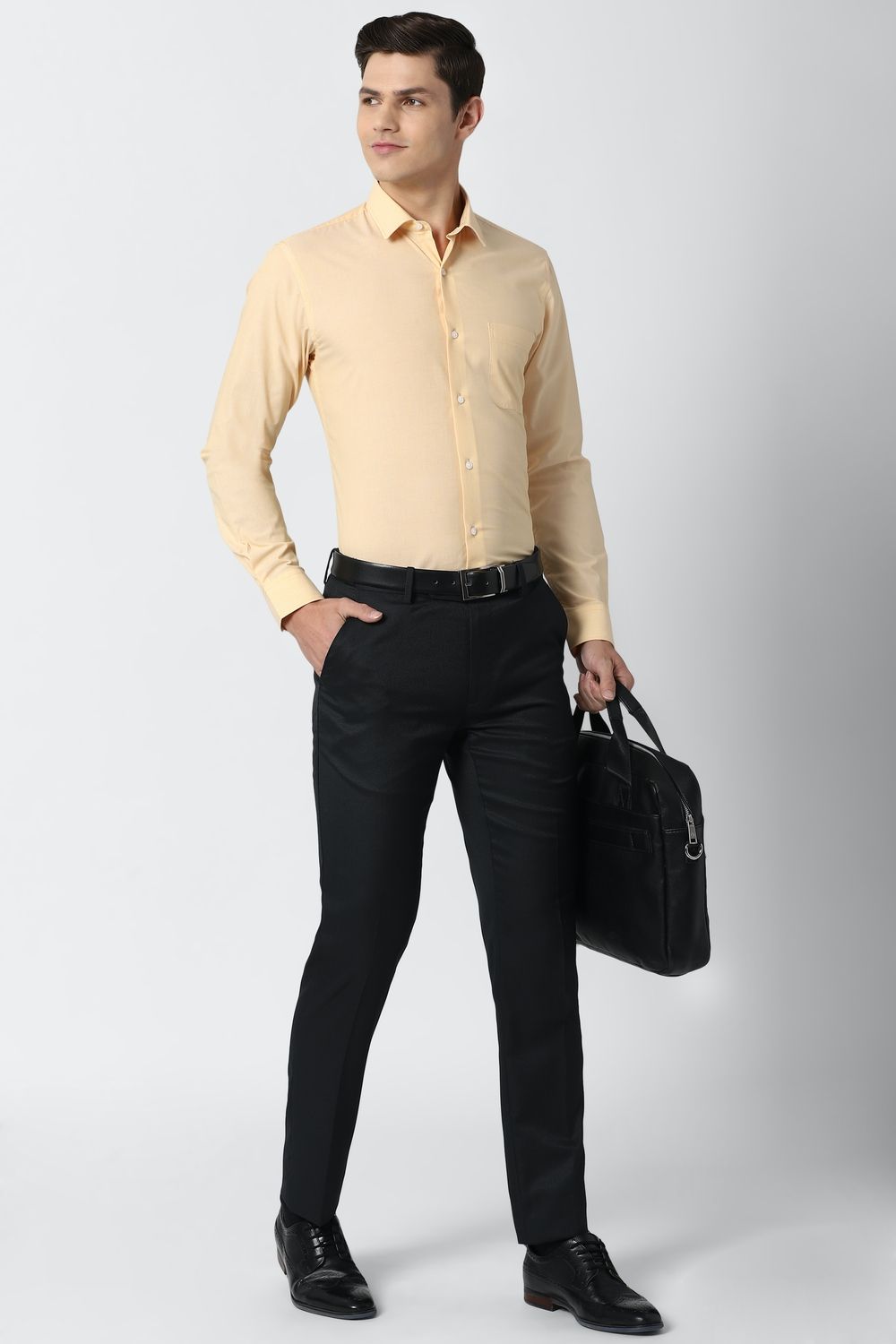 Men Orange Slim Fit Formal Full Sleeves Formal Shirt