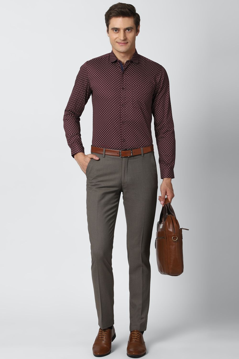 Men Maroon Slim Fit Formal Full Sleeves Formal Shirt