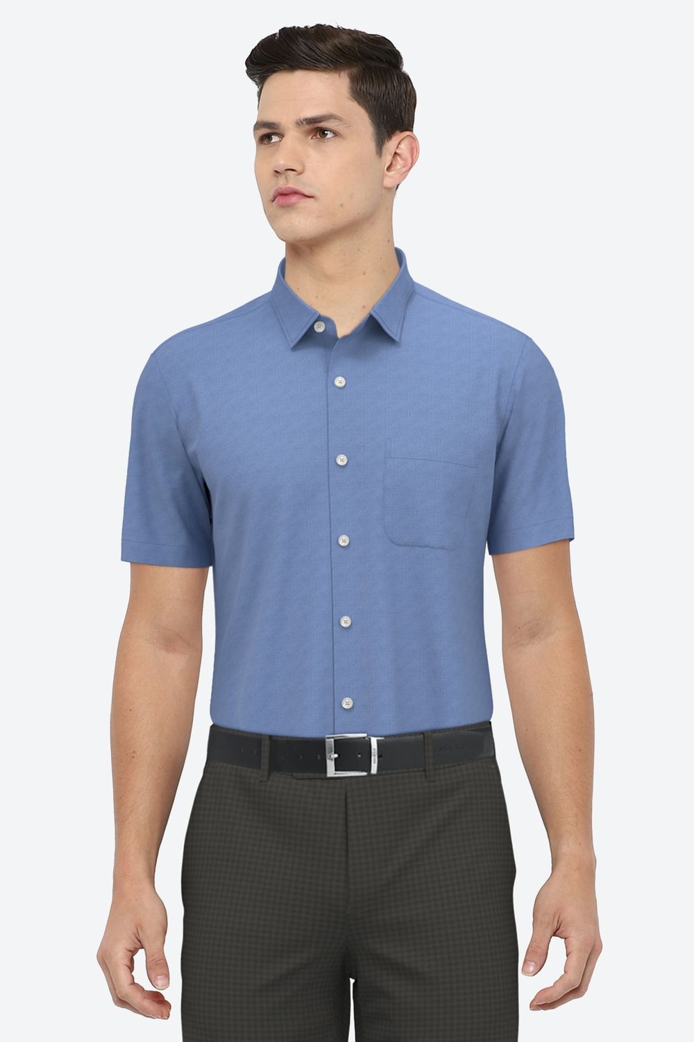 Men Blue Regular Fit Formal Half Sleeves Formal Shirt