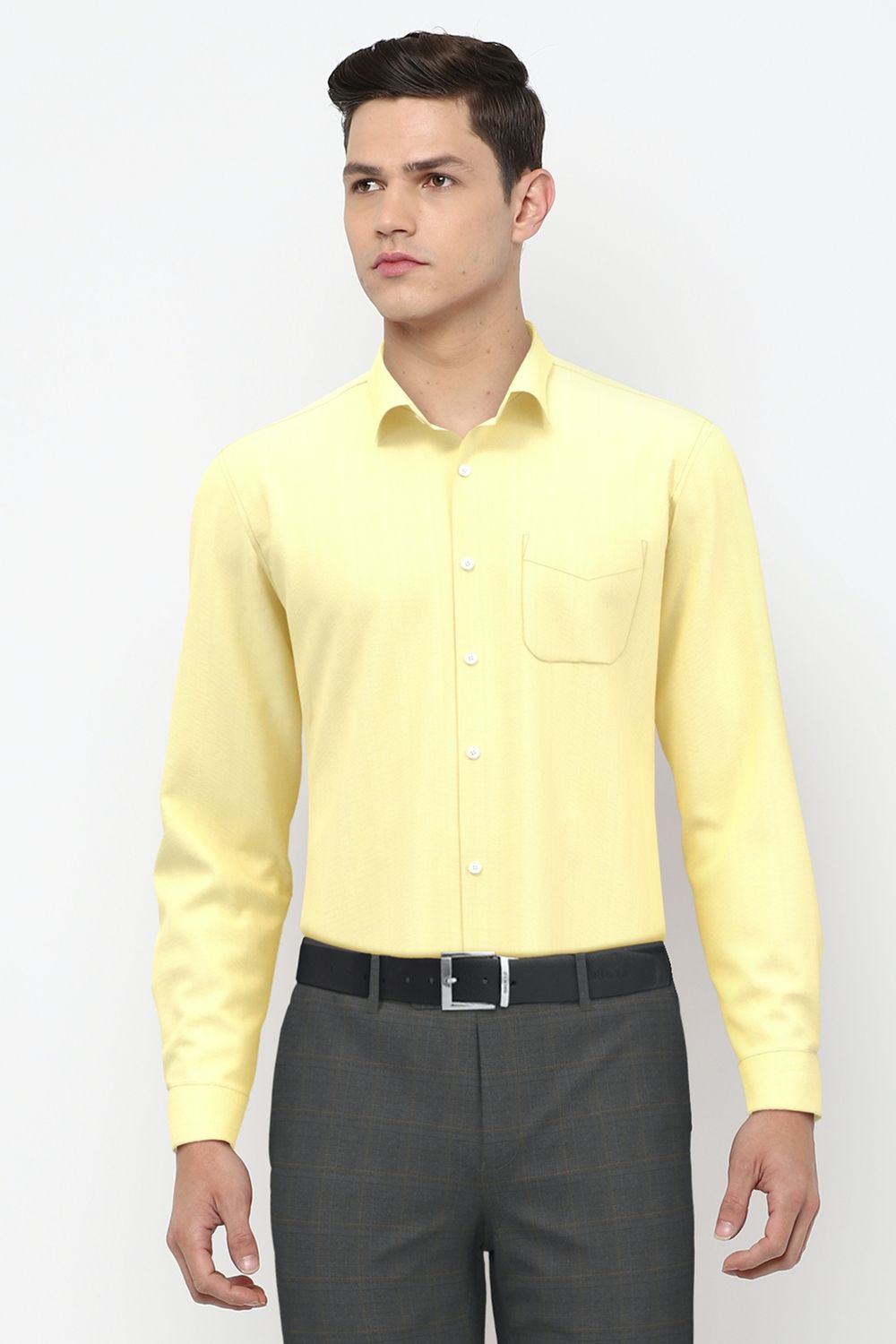 Men Yellow Regular Fit Formal Full Sleeves Formal Shirt