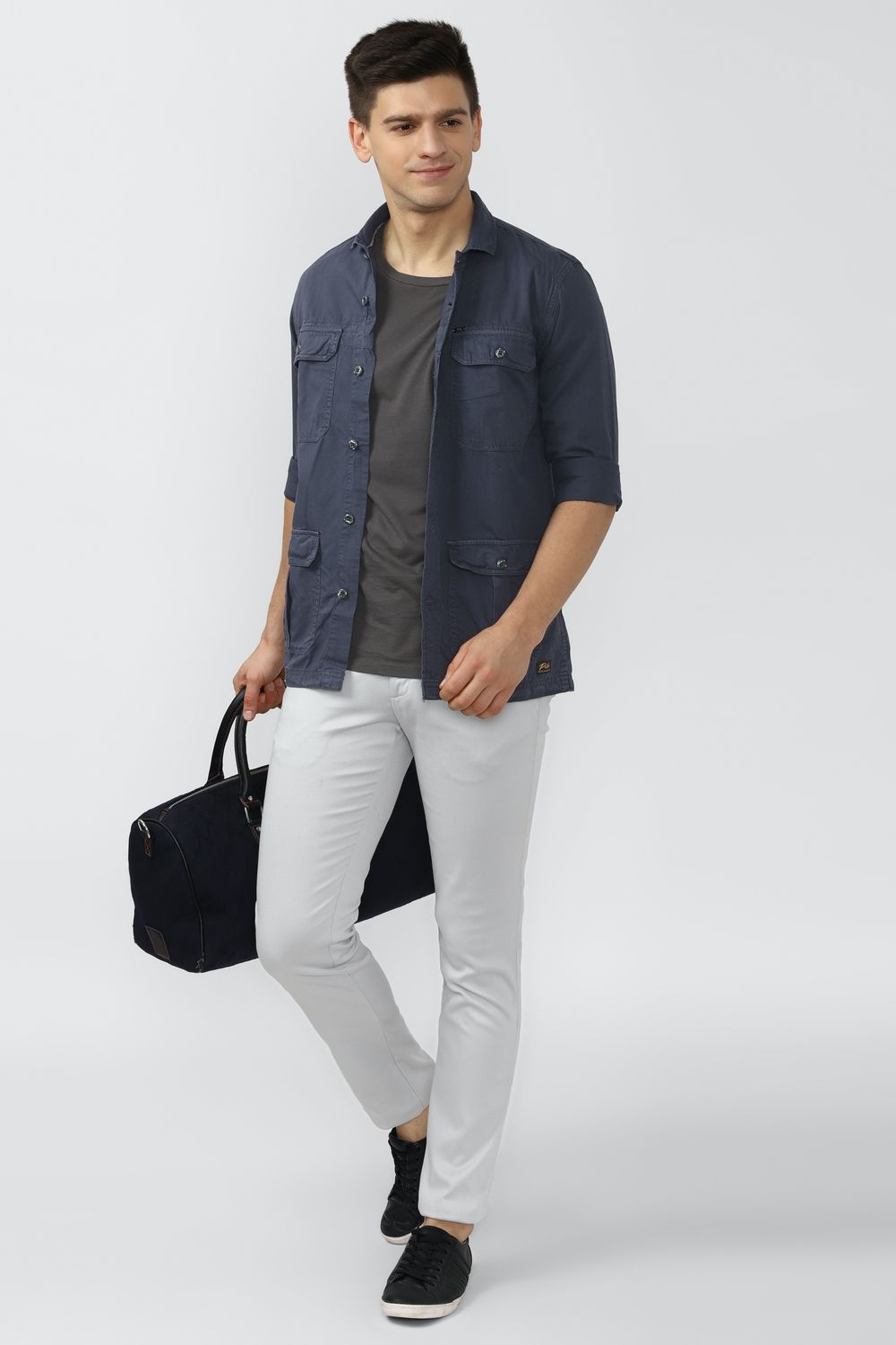 Men Navy Slim Fit Solid Full Sleeves Casual Shirt