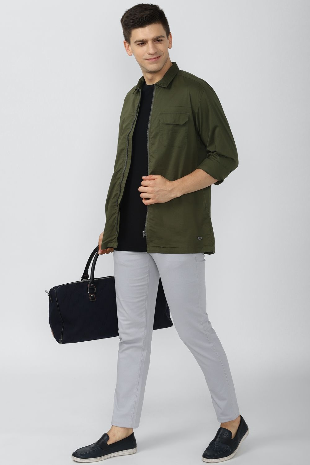 Men Olive Slim Fit Solid Full Sleeves Casual Shirt