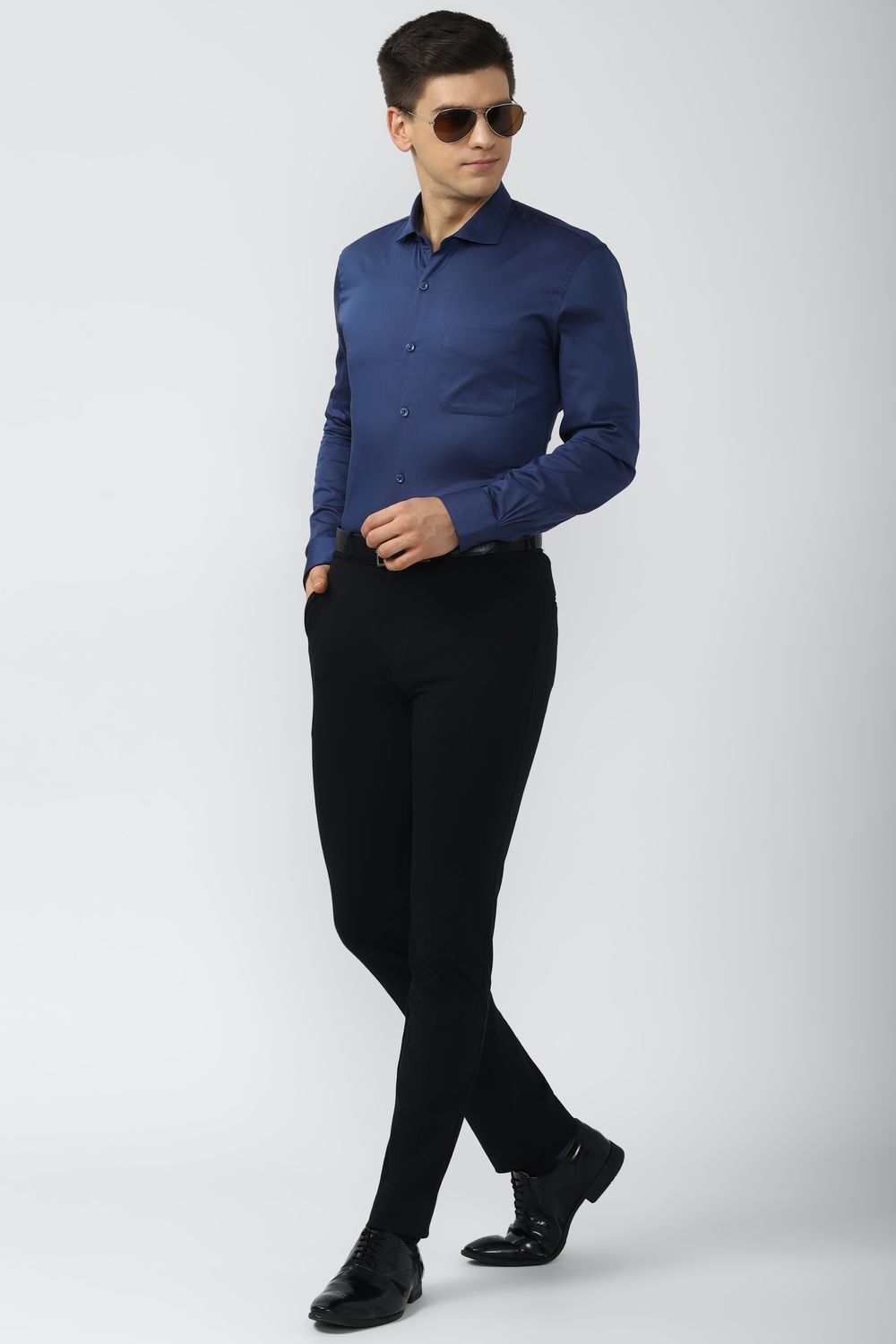 Men Navy Slim Fit Formal Full Sleeves Formal Shirt