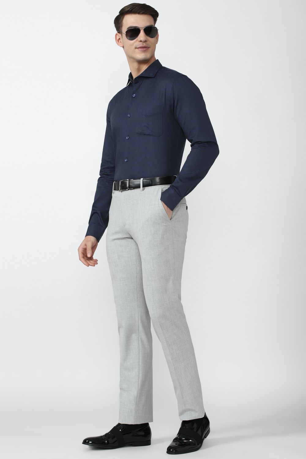 Men Navy Slim Fit Formal Full Sleeves Formal Shirt