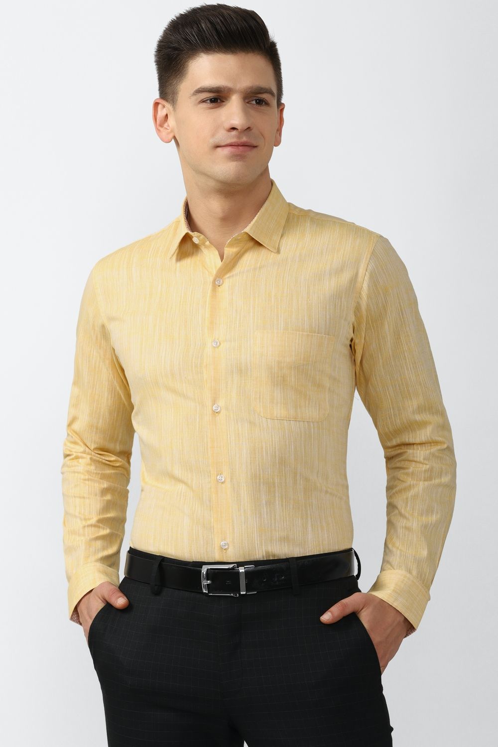 Men Yellow Slim Fit Formal Full Sleeves Formal Shirt