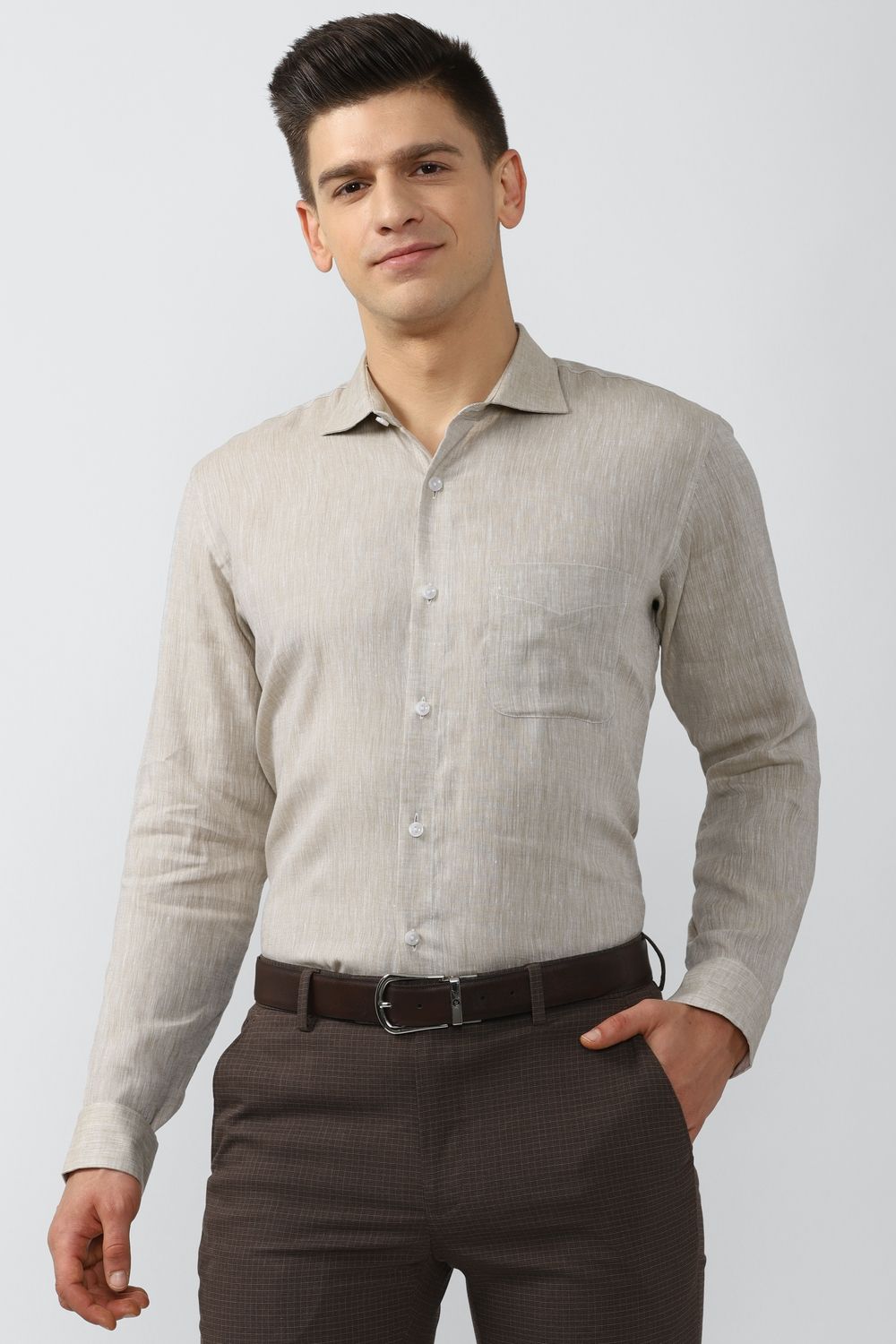 Men Grey Regular Fit Formal Full Sleeves Formal Shirt