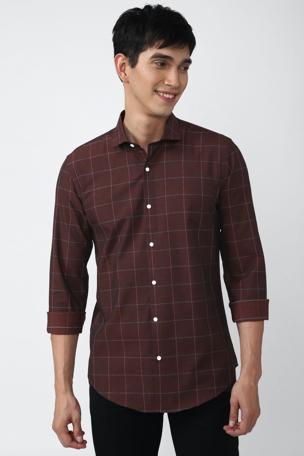 Men Maroon Athletic Fit Formal Full Sleeves Formal Shirt