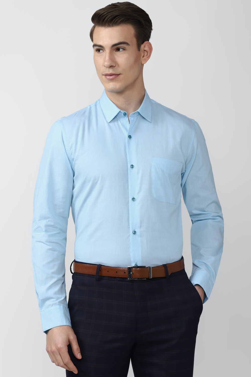 Men Blue Slim Fit Formal Full Sleeves Formal Shirt