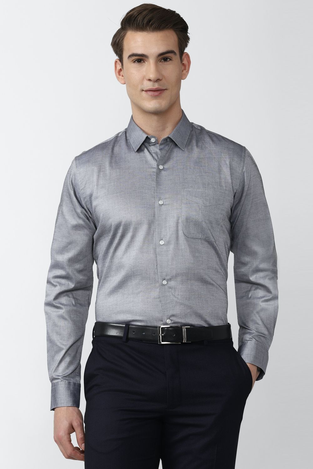 Men Grey Regular Fit Formal Full Sleeves Formal Shirt