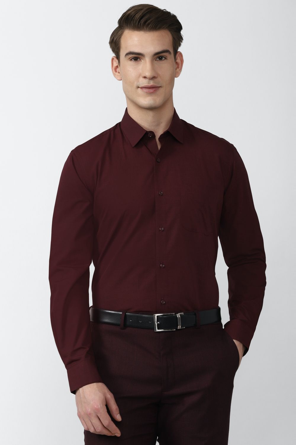 Men Maroon Regular Fit Formal Full Sleeves Formal Shirt